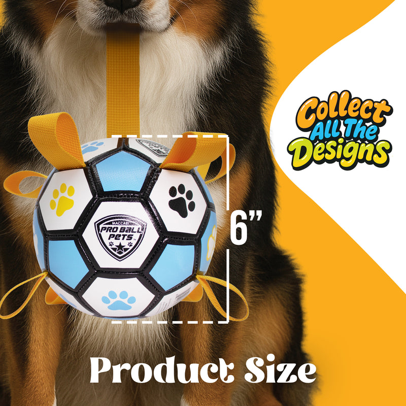 Pro Ball Pets Dog Soccer Ball with Grab Tabs, Size 2, 6 inches, Blue/Yellow - 1208